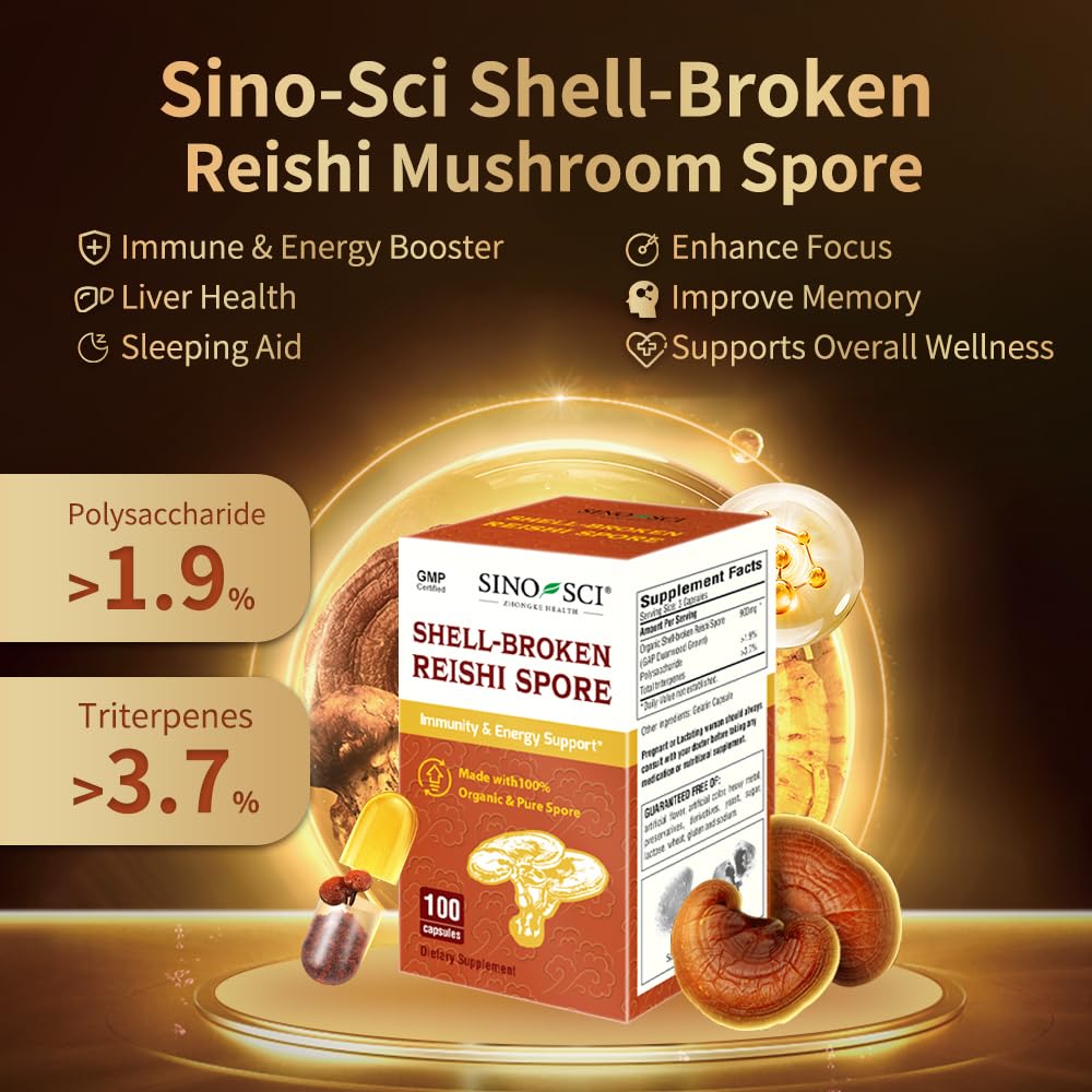 Sino-Sci Shell-Broken Reishi Mushroom Spore Supplement 100 Capsules