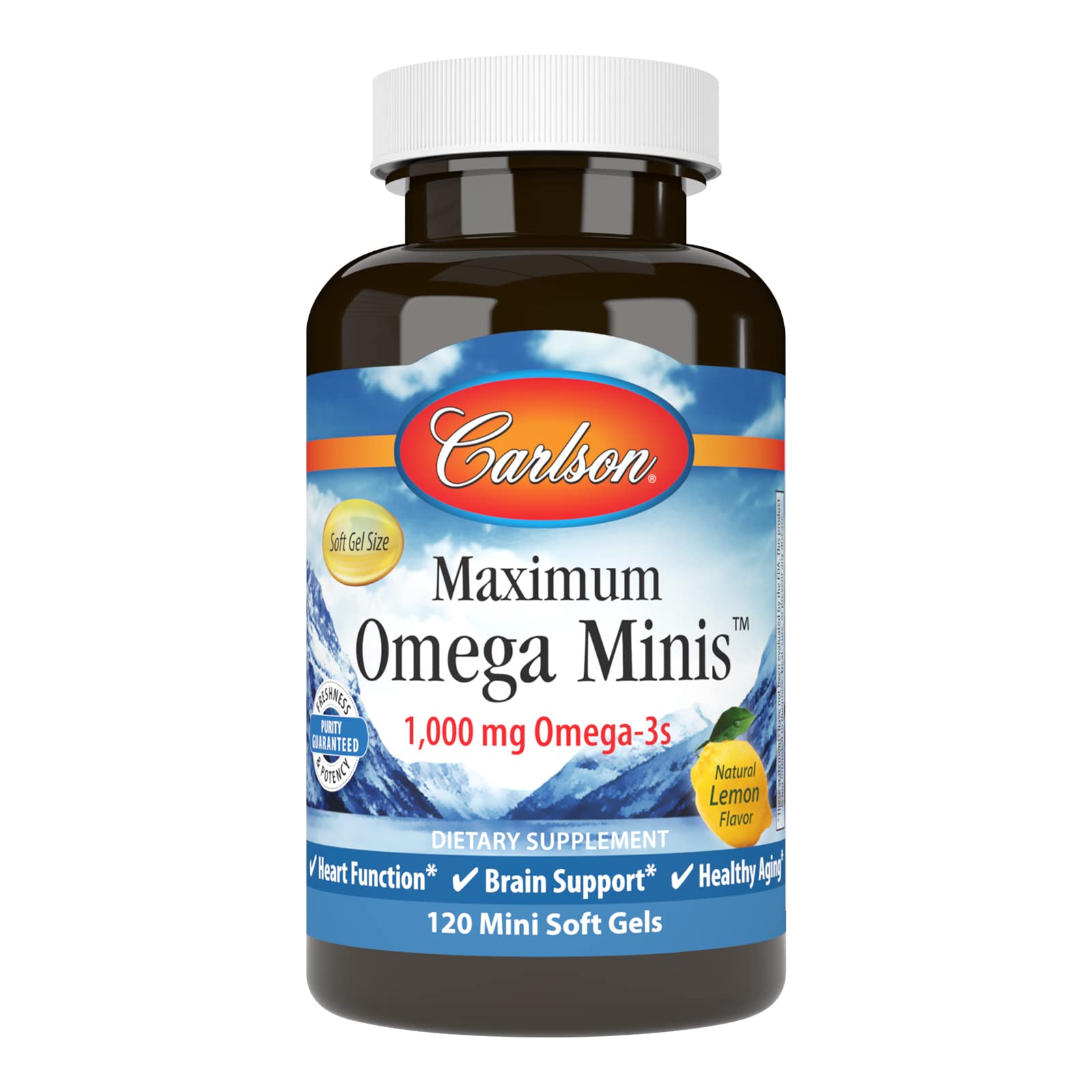 Carlson Maximum Omega Minis Softgels, 1000 mg Omega-3s, Lemon, 120 Count