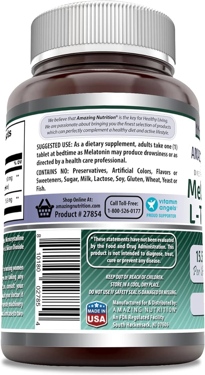 Amazing Nutrition Melatonin 10 mg plus L-Theanine 5.5 mg Supplement, Tablet, 1 Count