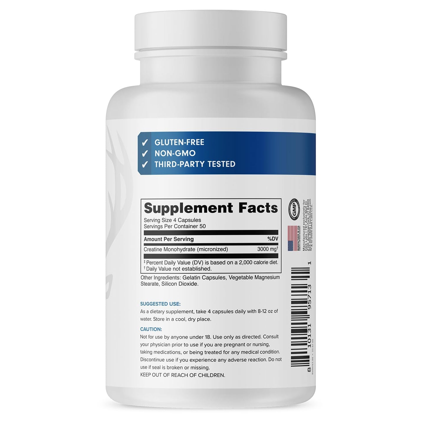 Bucked Up Creatine Monohydrate 3000mg Capsules 200 Count