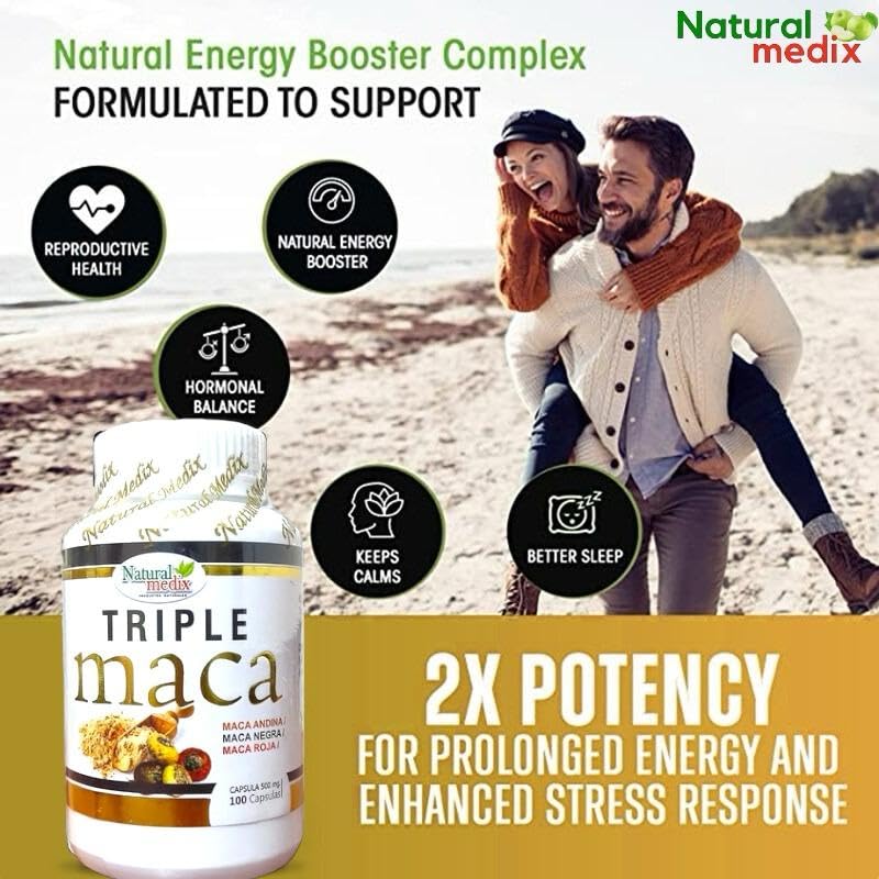 Natural medix Premium Triple Maca Black, Red, and Yellow Maca Capsule, 1 Count