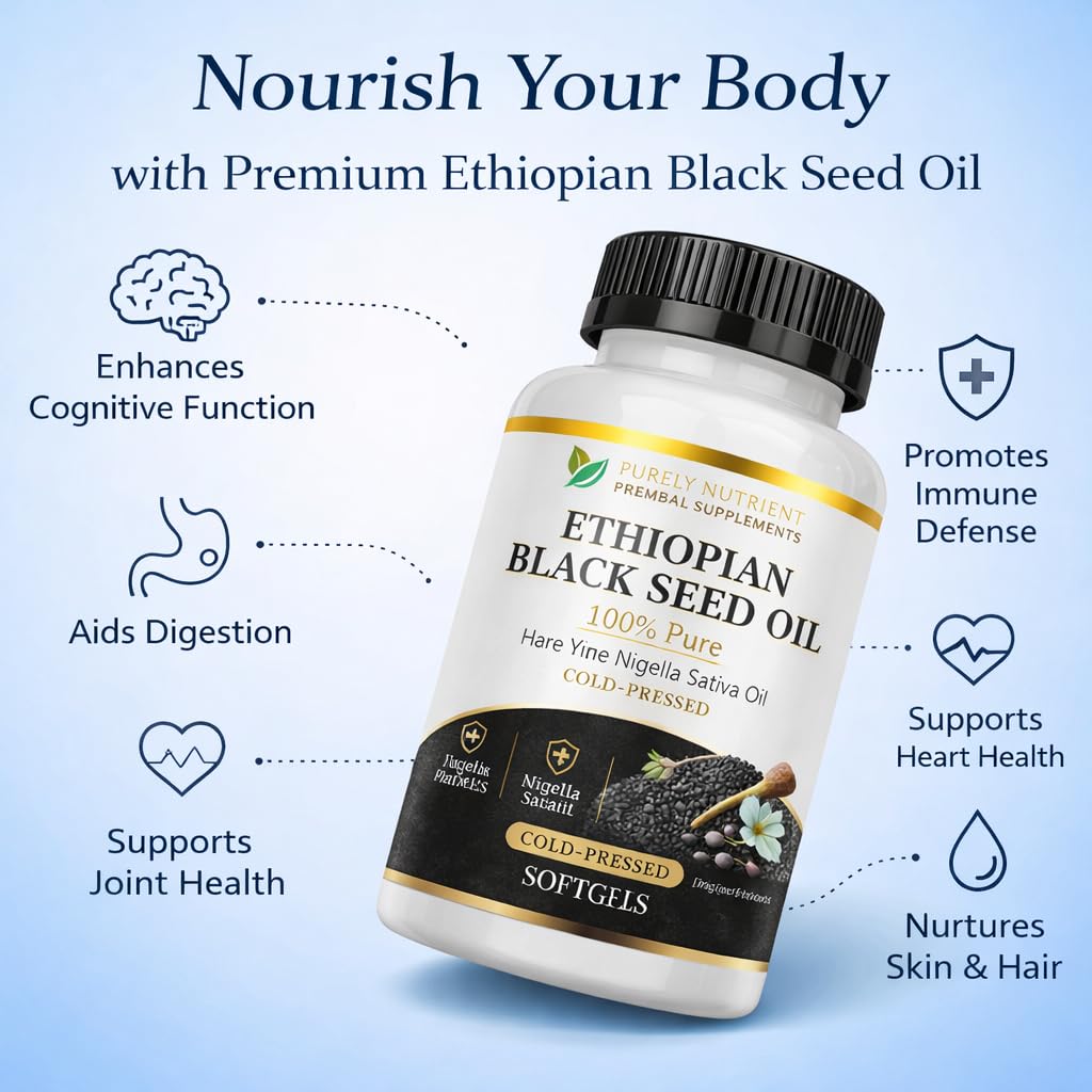 Kueysing Purely Nutrient Ethiopian Black Seed Oil Capsule, 90 Softgels, 5% Thymoquinone, Vegan Non-GMO Nigella Sativa
