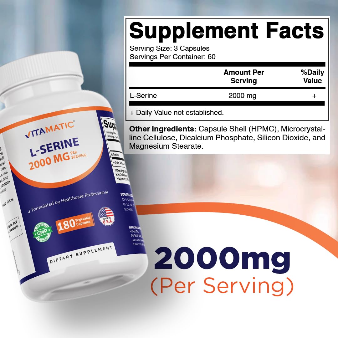 Vitamatic L-Serine 2000 mg Capsule, 180 Count