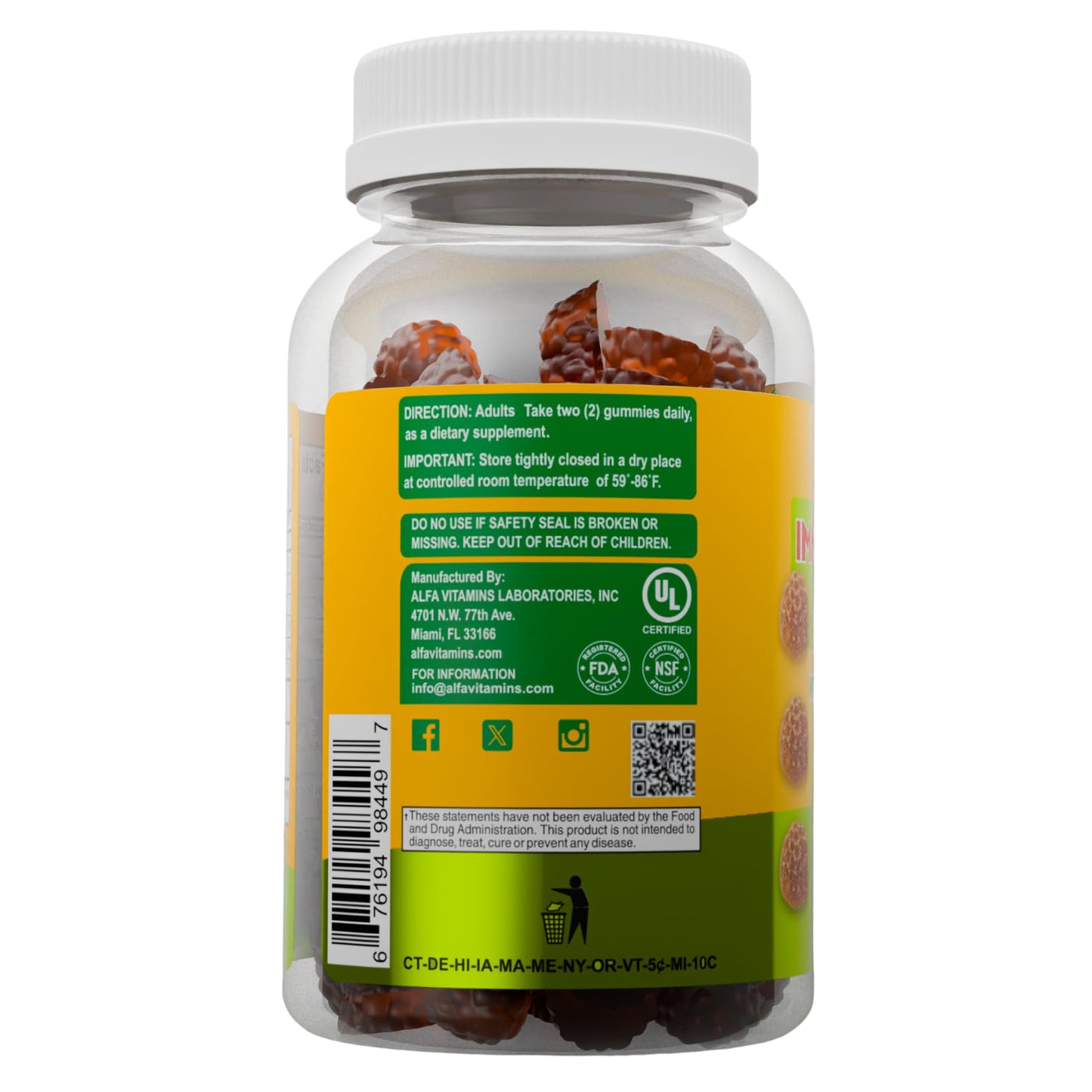 ALFA VITAMINS Immune Support Gummies with Vitamin C Plus Zinc & Echinacea, 60 Count