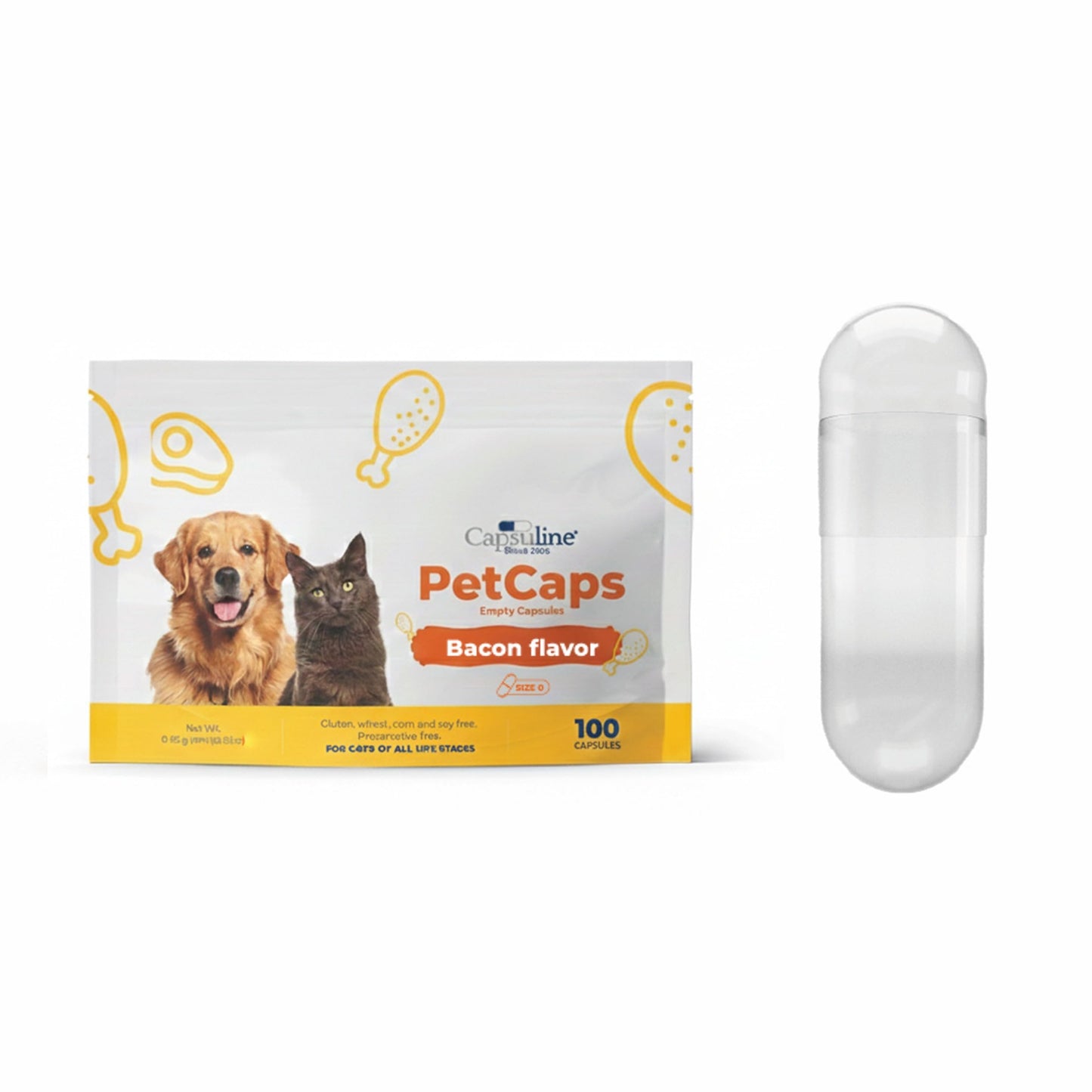 Capsuline Bacon Flavored Gelatin Empty Capsules Size 0, 100 Count