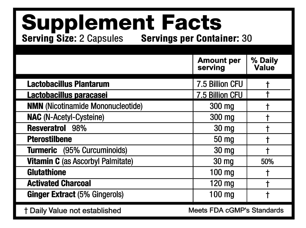 1LifeScience Daily Gut and Cellular Health Support Probiotic + NMN Supplement Supports Digestive Health, Healthy Aging and Everyday Wellness Veggie Capsules, 60