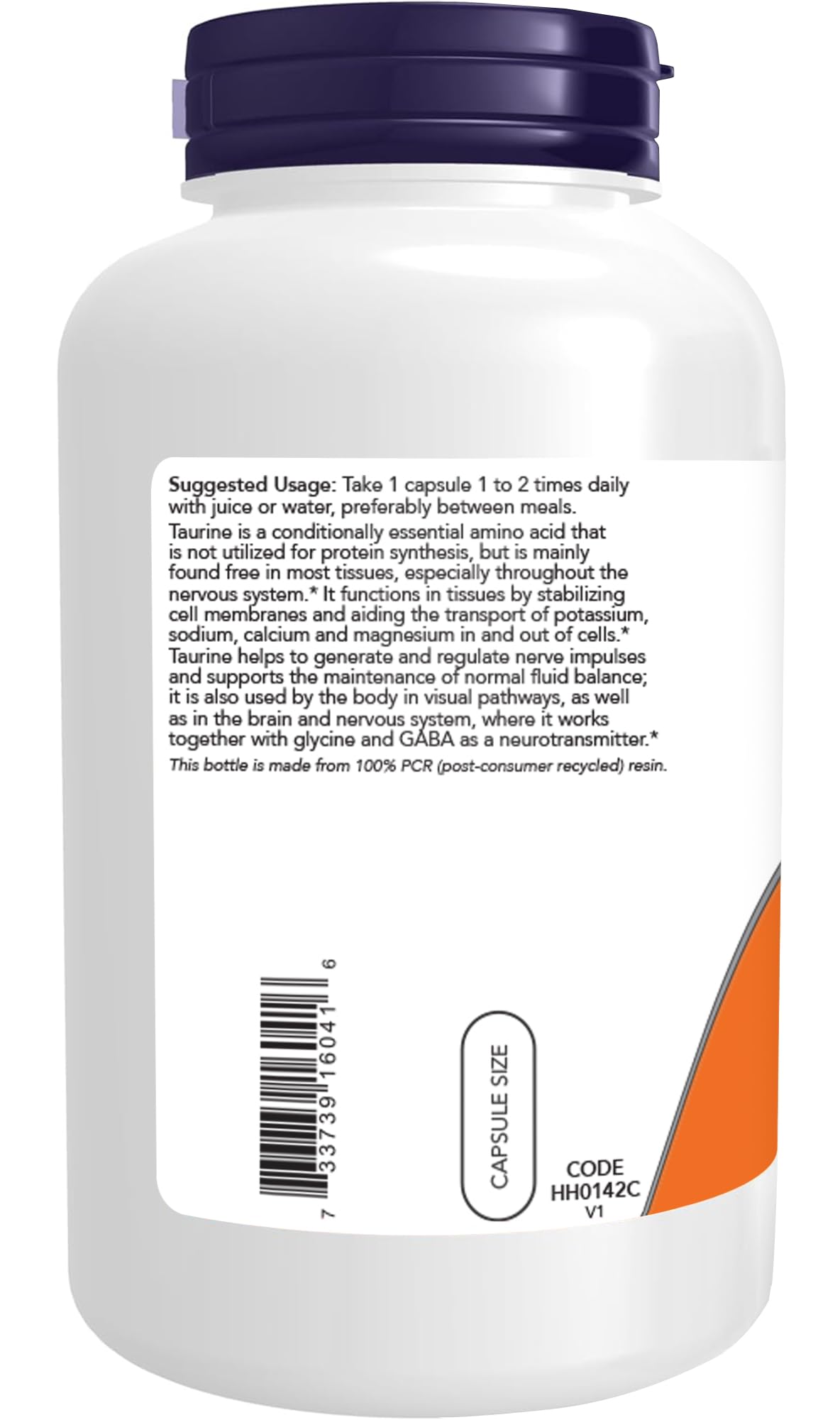 NOW Foods Taurine 1000 mg Double Strength Nervous System Health, 200 Veg Capsules