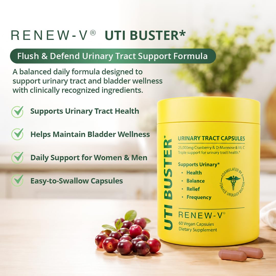 Renew-V UTI Buster Urinary Tract Health Supplement with Cranberry, D-Mannose & Vitamin C Capsule, 1 Count