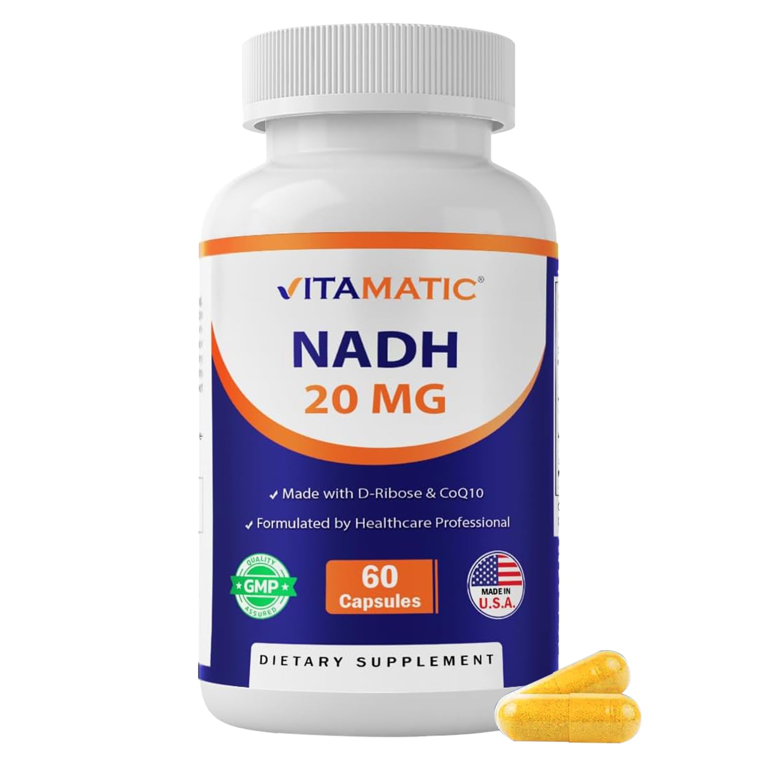 Vitamatic NADH 20mg with D-Ribose & CoQ10 Capsule, 60 Capsules