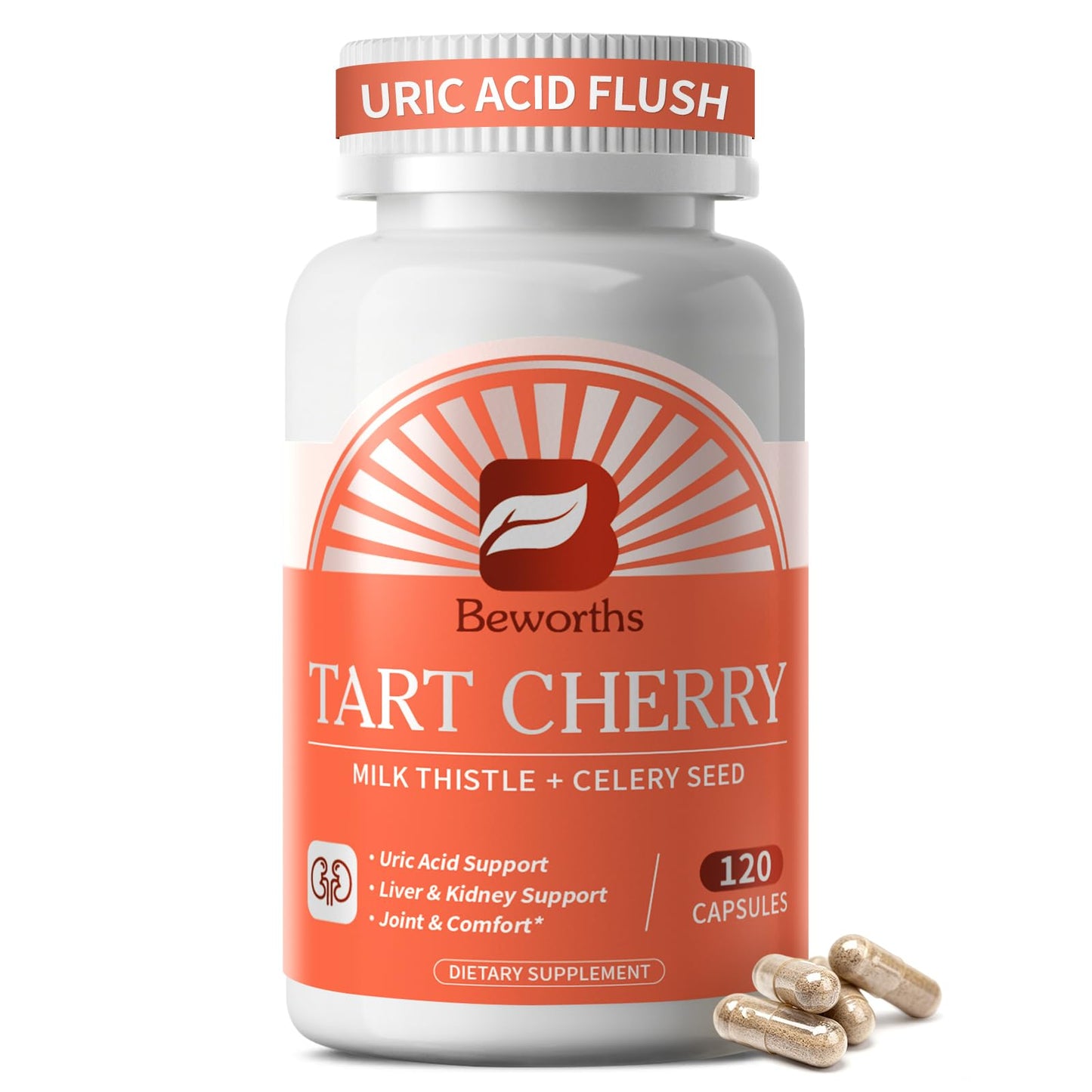 B BEWORTHS Tart Cherry Capsules for Natural Uric Acid Balance Joint Support, 120 Count
