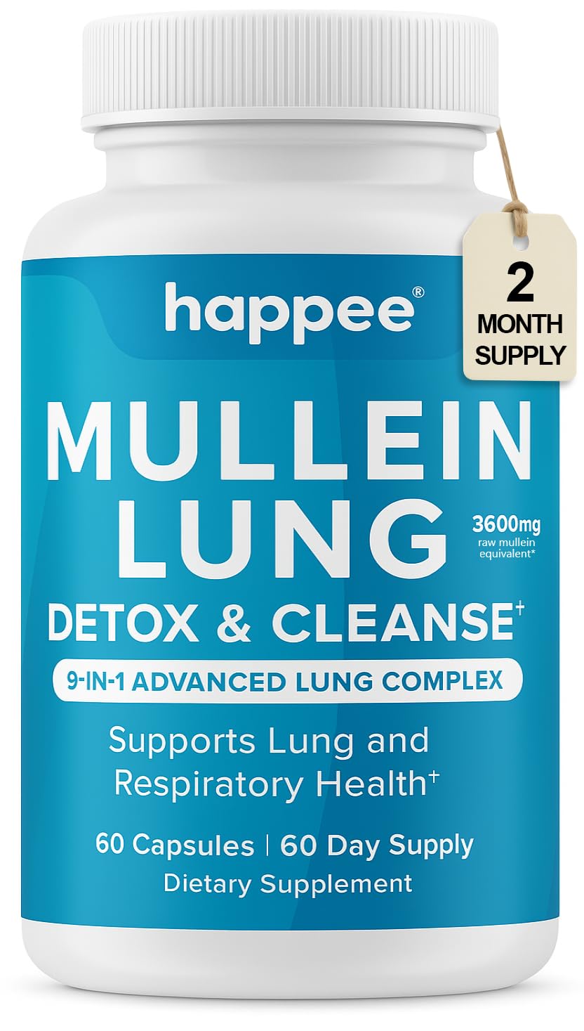 Happee Mullein Leaf Extract for Lung Detox & Cleanse 9-in-1 Lung Health Supplement with Marshmallow Root, Echinacea, Licorice & More, 60 Capsules