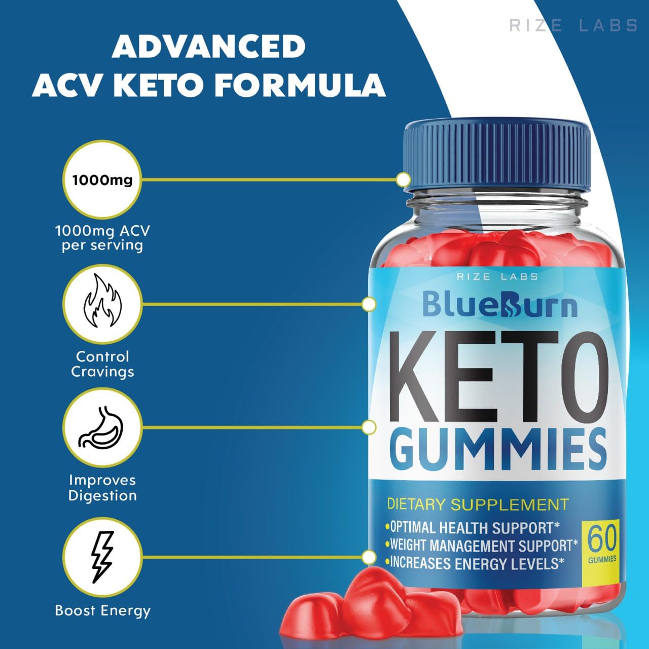 Rize Labs BlueBurn Keto Gummies, 180 Gummies