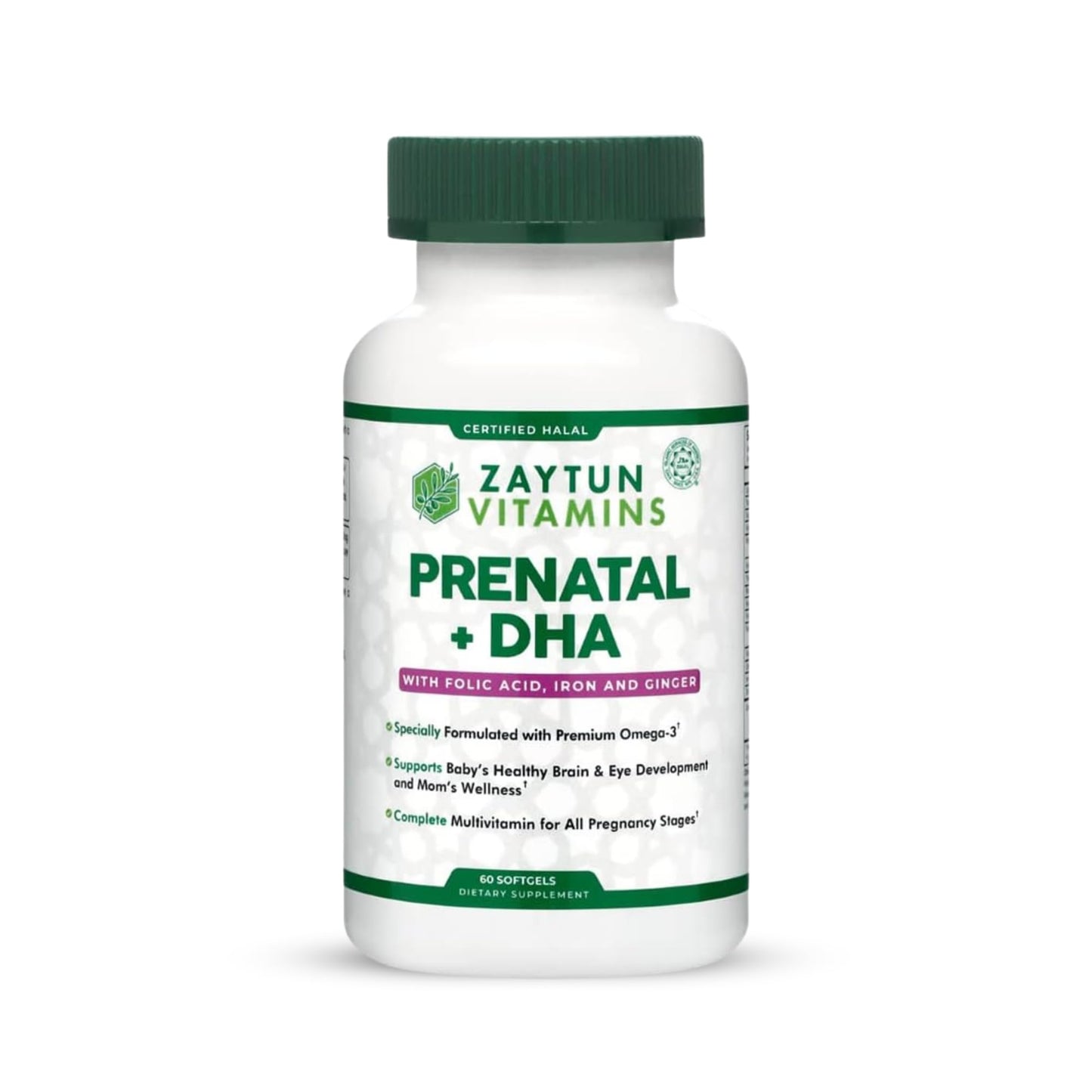Zaytun Vitamins Halal Prenatal Vitamins + DHA, Folic Acid, Iron, Ginger Softgels, 60 Count