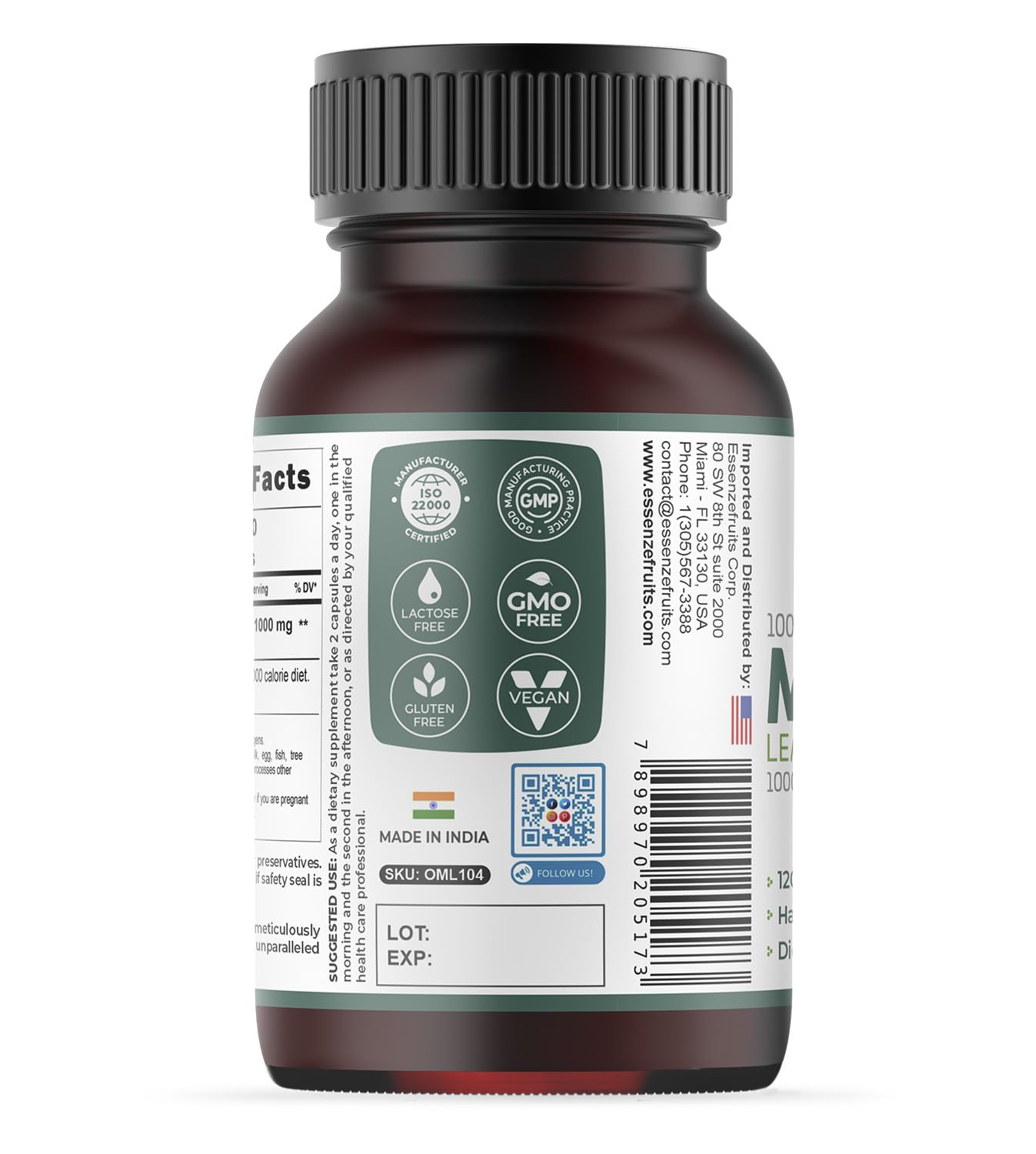 Essenzefruits Moringa Capsules 120 Count