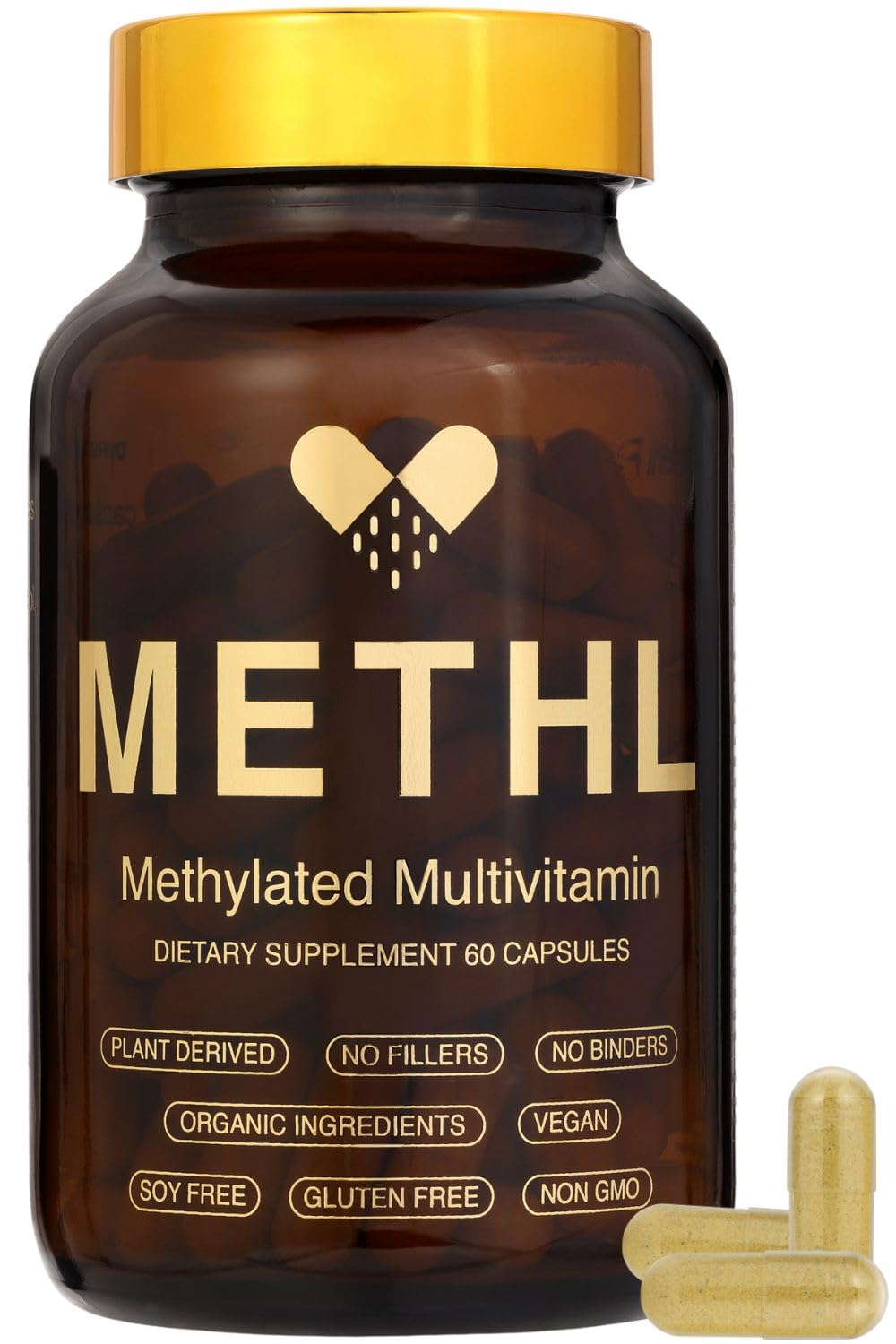 METHL Methylated Multivitamin Fermented Organic Greens & Turmeric, Activated B Vitamins (5-MTHF & Methyl B12), 60 Capsules