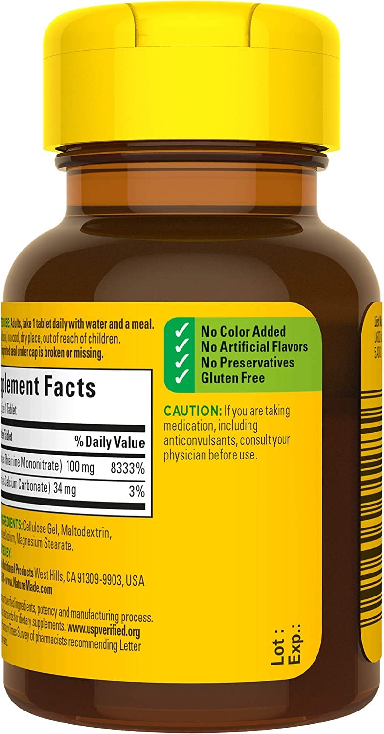 Nature Made Vitamin B1 Thiamine 100 mg Tablet, 500 Count