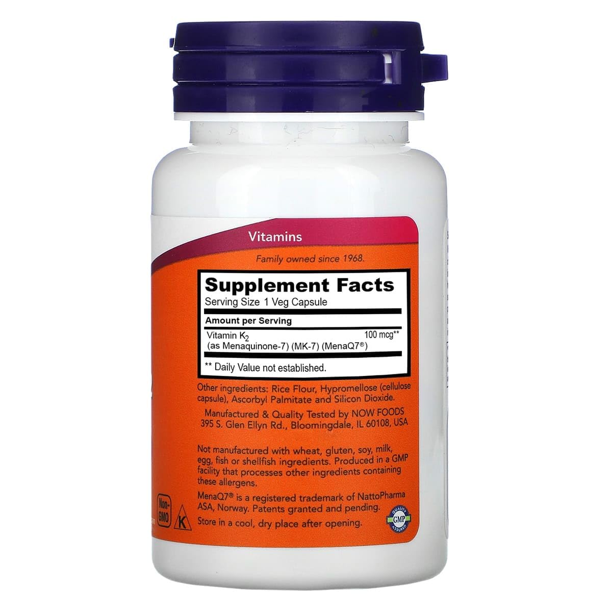 NOW Foods Vitamin K-2 (MK7) Veg Capsules, 120 Count