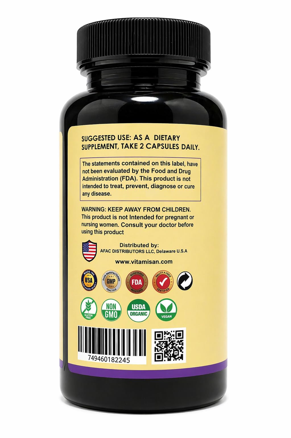 VITAMISAN Shilajit, Sea Moss Complex Herbal Dietary Supplement Capsules, 180 Capsules