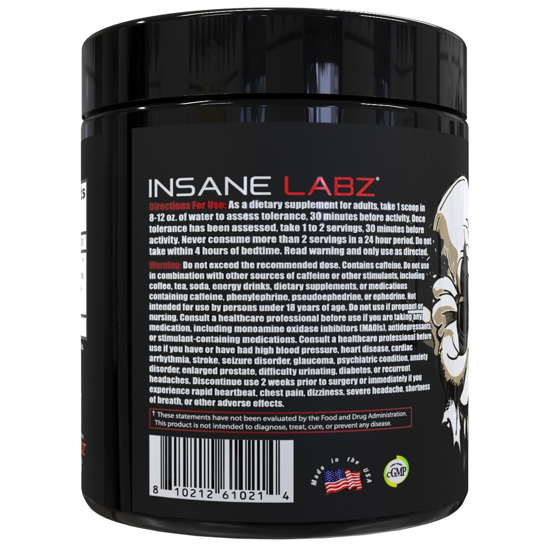 Insane Labz Psychotic Black Edition Mid Stimulant Pre Workout Powder, 13.8 Ounce