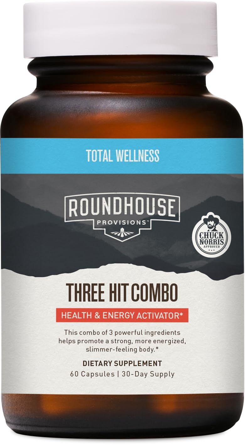 ROUNDHOUSE PROVISION Three Hit Combo by Chuck Norris Fat Burner, Energy Booster & Wellness Support 60 Capsules