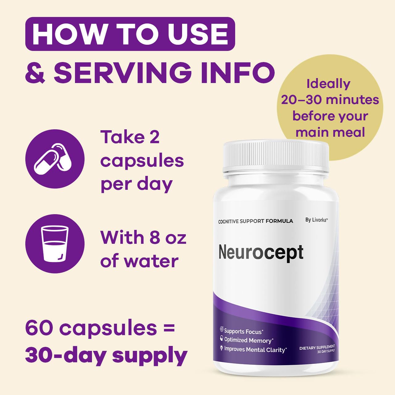 LIVORKA Neurocept Brain & Memory Focus Support Capsules, 120 Capsules