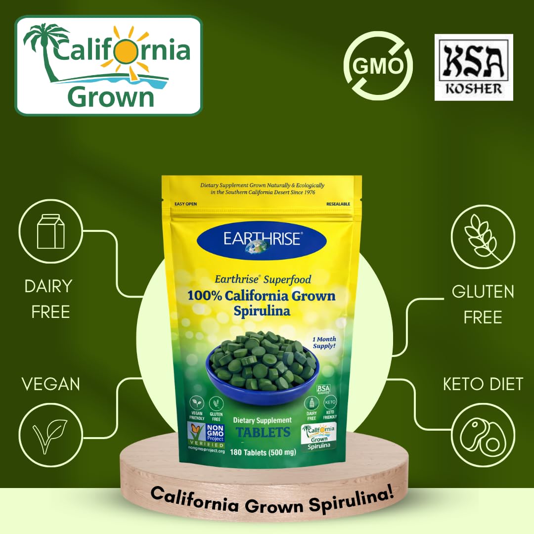 Earthrise California Spirulina 500mg Tablets, 180 Count