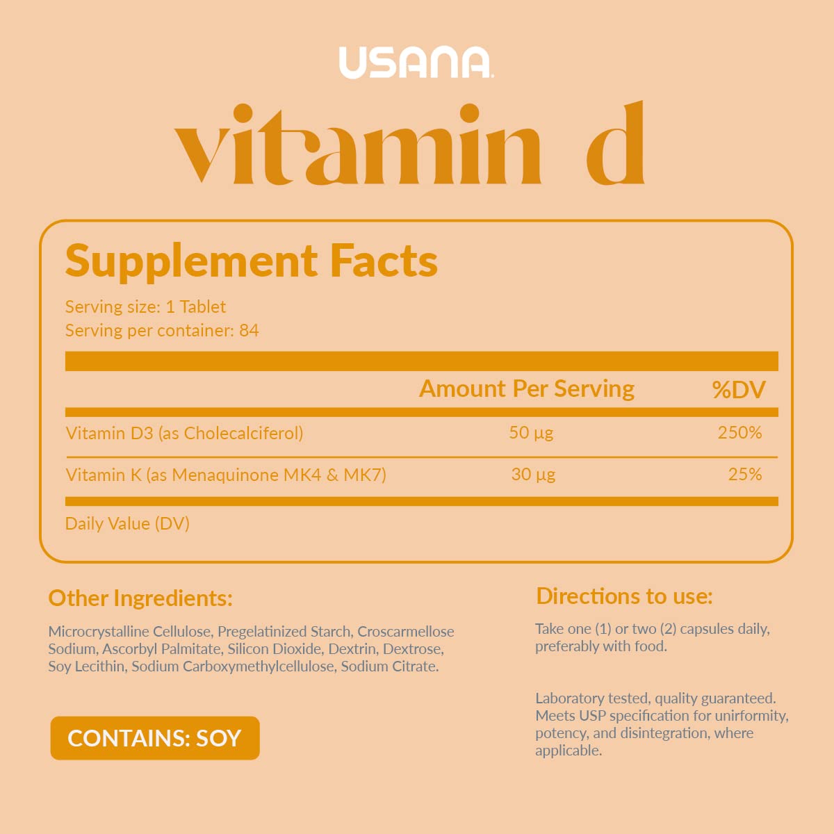 USANA Vitamin D Maximum-Strength 2,000 IU Vitamin D Supplement to Support an Already Healthy Immune System, 84 Tablets
