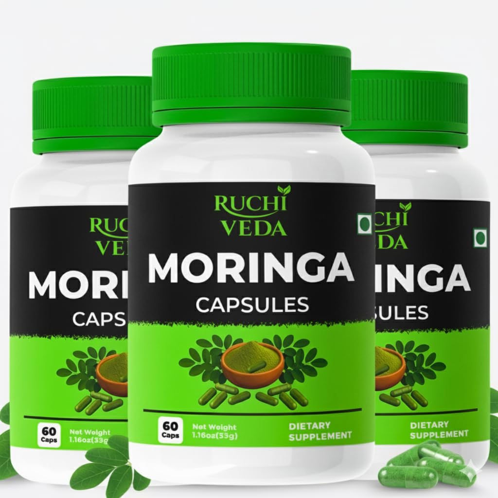 Ruchi Veda Moringa Capsules 1100mg per Serving – Moringa Oleifera Supplement for Energy, Focus & Daily Wellness, Plant-Based, Non-GMO, Lab Tested, 180 Capsules