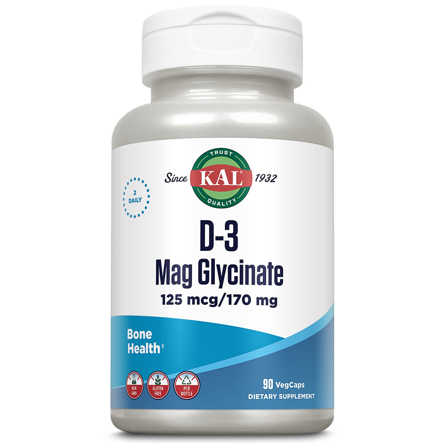 KAL Vitamin D3 & Magnesium Glycinate Enhanced Absorption Formula with BioPerine, Muscle & Bone Health Support, Immune Support, Non-GMO Gluten Free, 90 Capsules