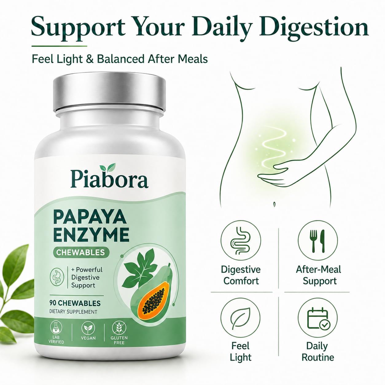 Piabora Papaya Enzyme Chewable 90 Count