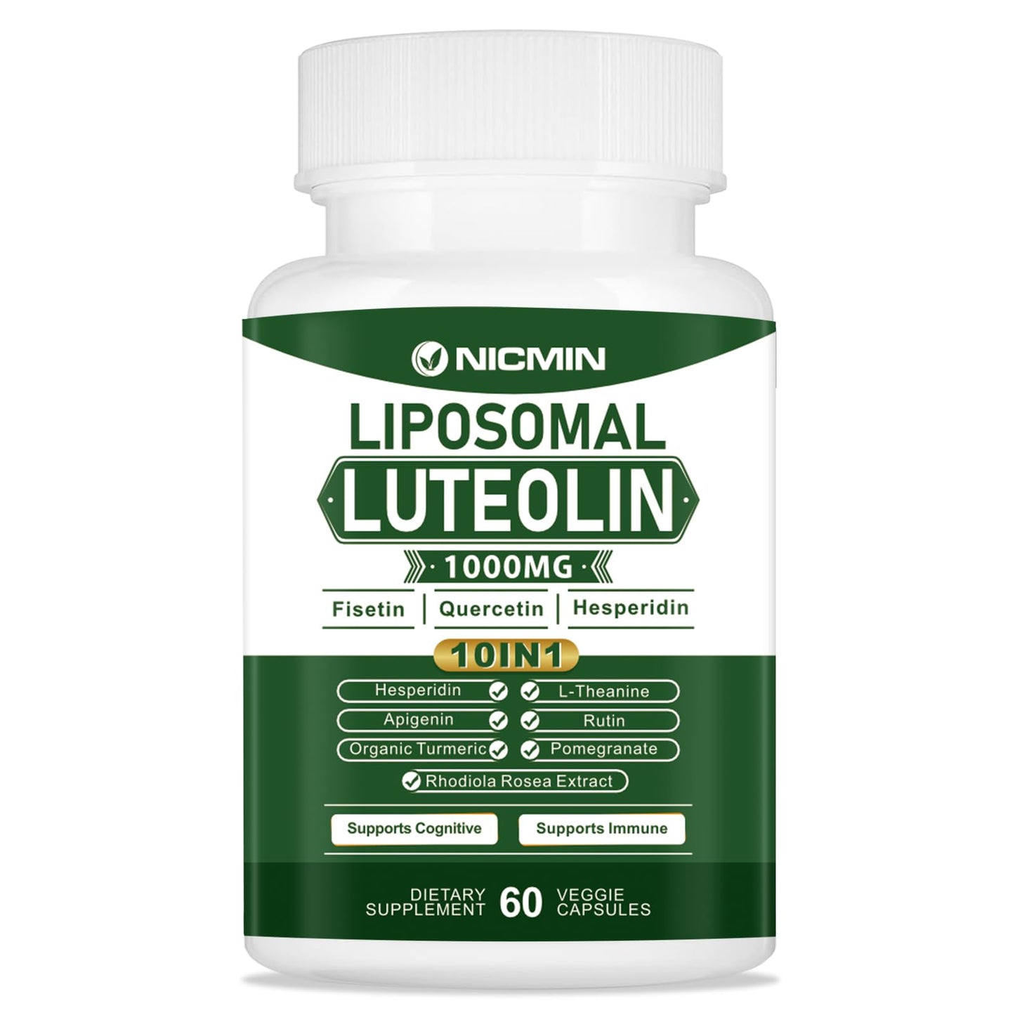 NICMIN 1000MG Liposomal Luteolin, Maximum Absorption, Potent Luteolin Supplement 60 Capsules