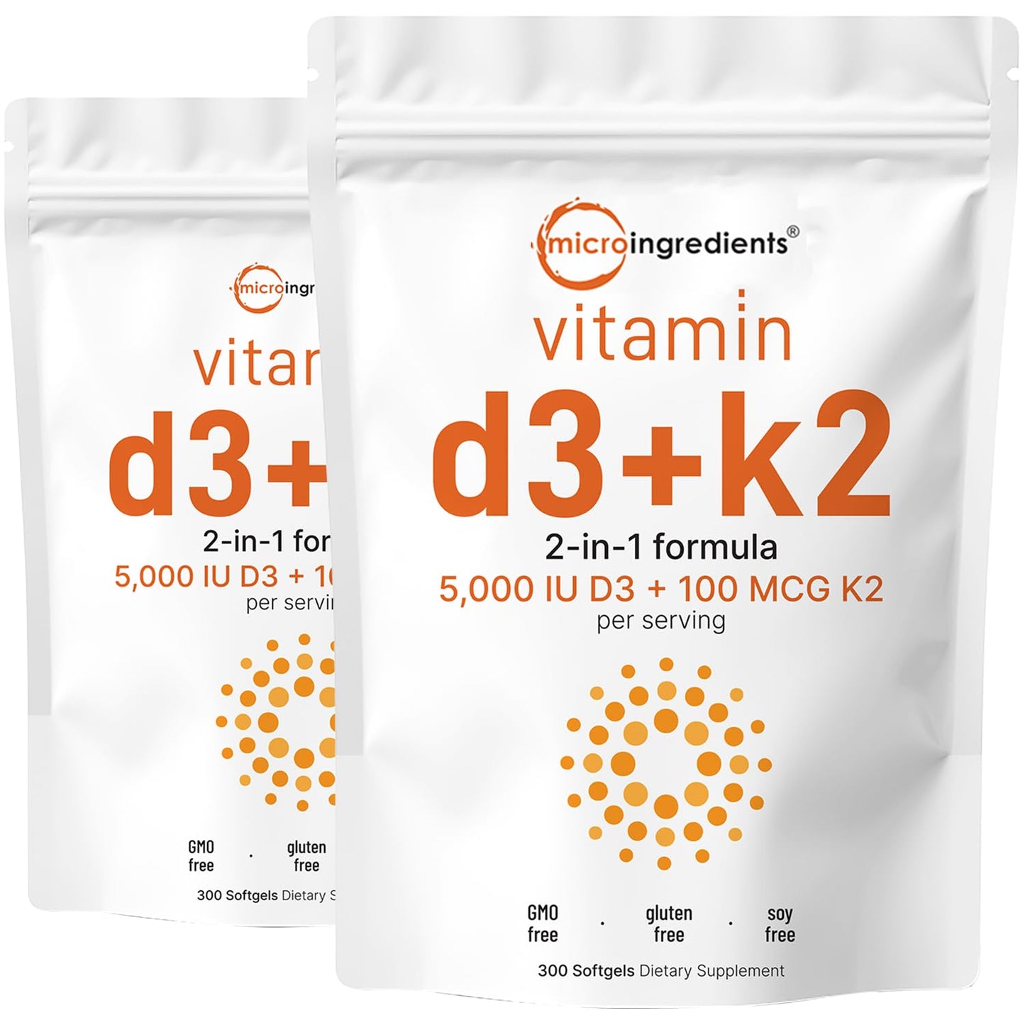 Micro Ingredients Vitamin D3 5,000 IU + K2 MK-7 100 mcg Softgels, 600-count
