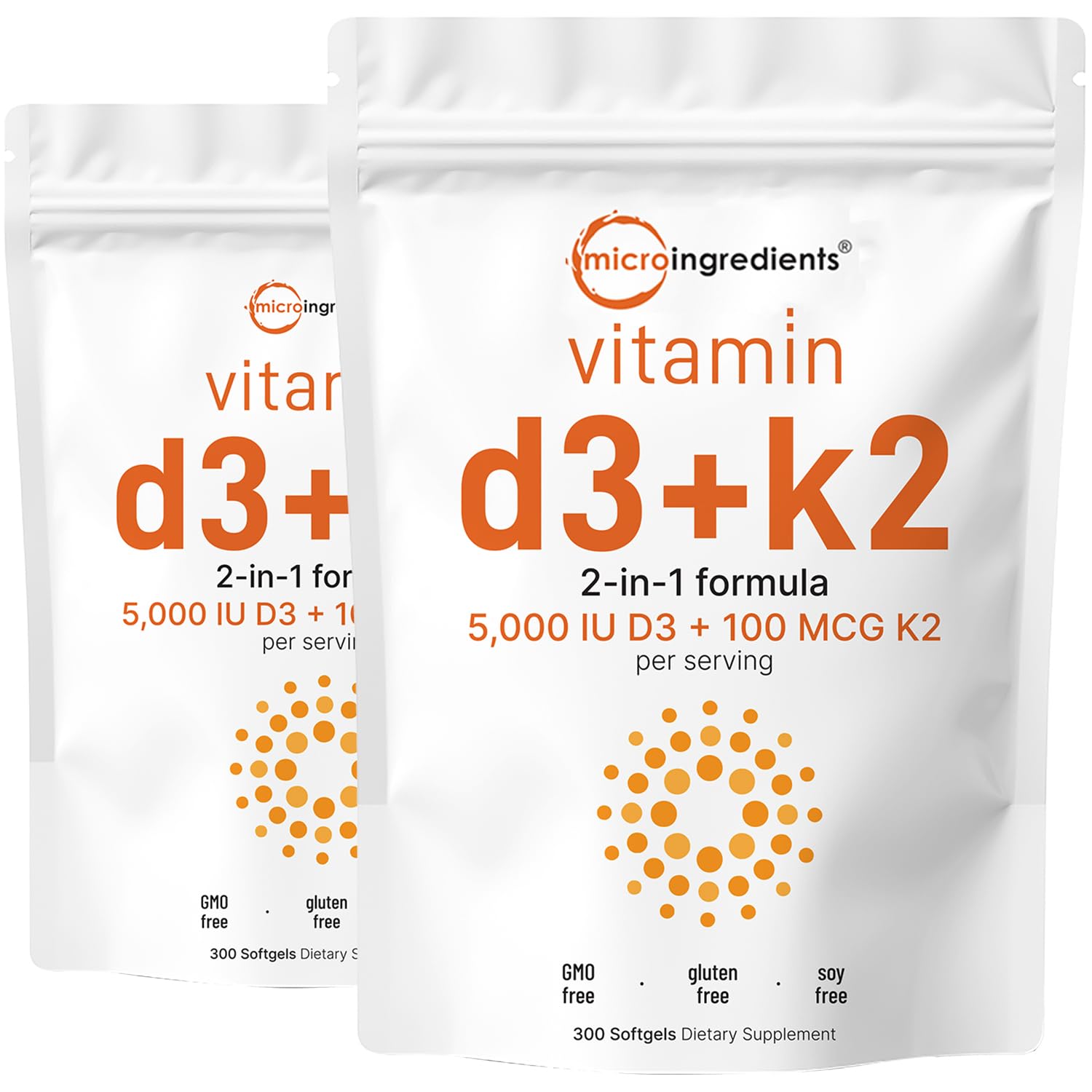 Micro Ingredients Vitamin D3 5,000 IU + K2 MK-7 100 mcg Softgels, 600-count