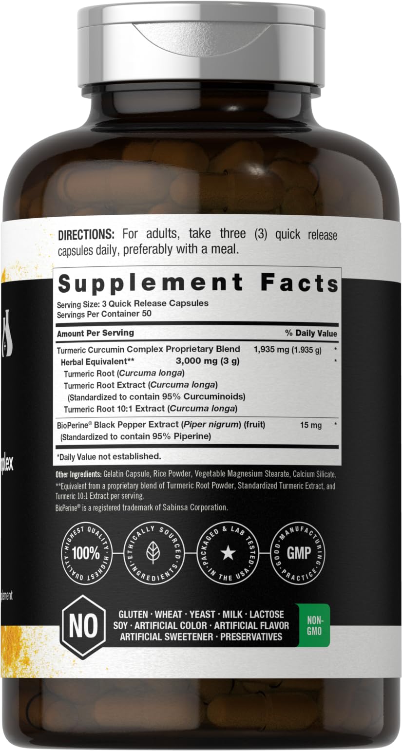 Horbäach Turmeric Curcumin with Black Pepper Capsules 150 Count