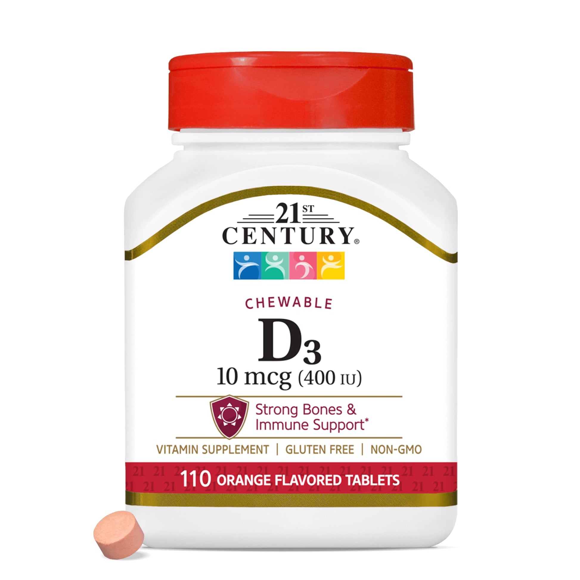 21st Century Vitamin D 400IU Orange Chewable Tablets, 220 Count