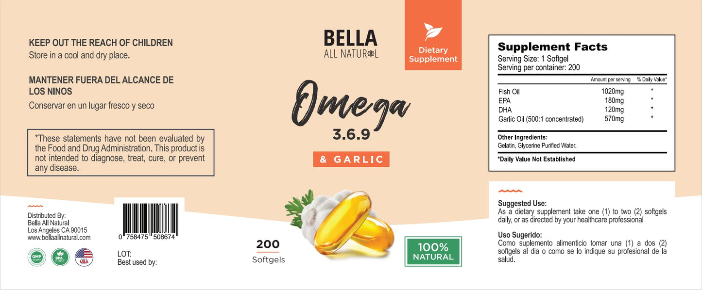 Bella All Natural Omega 3 6 9 with Garlic Oil Softgel 200