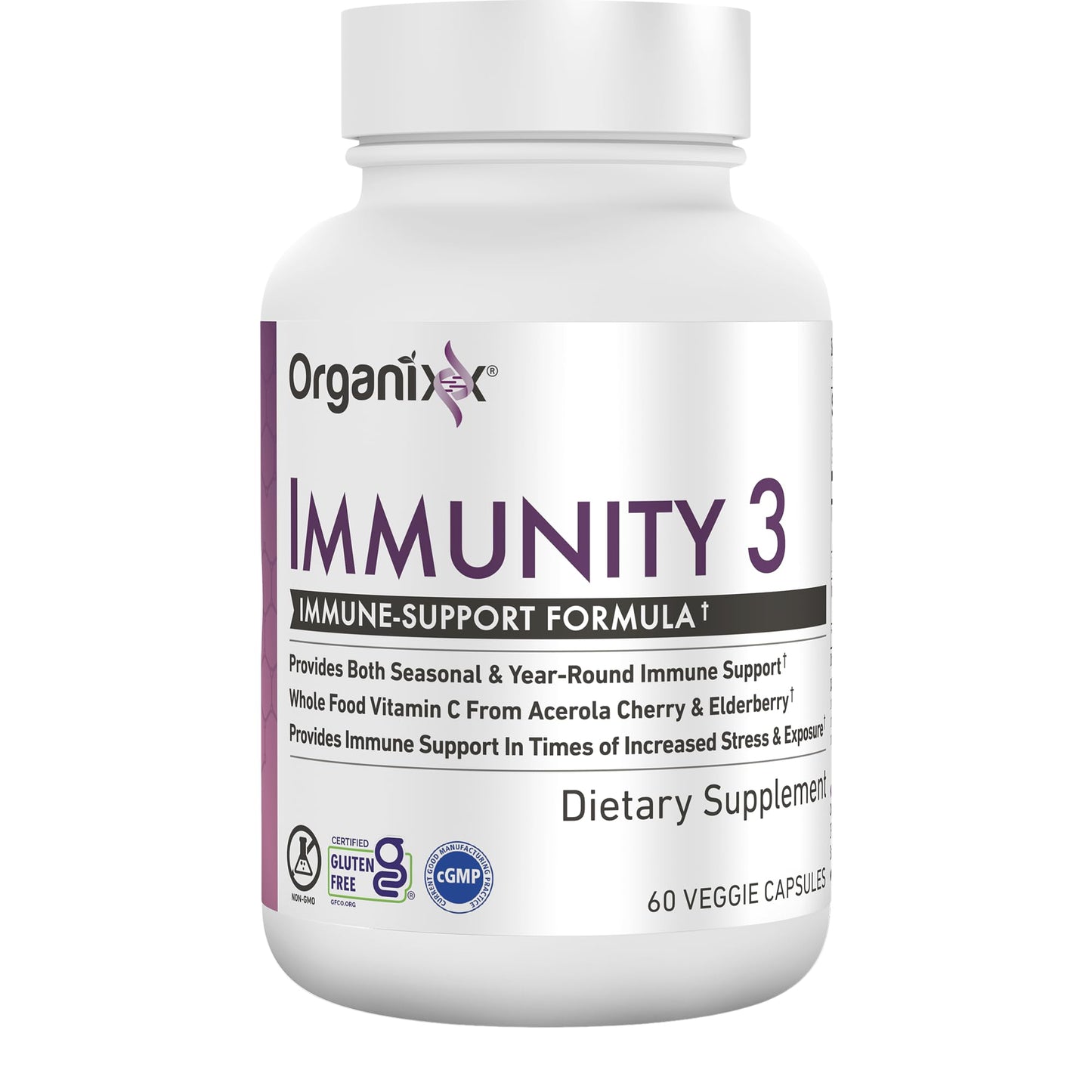 Organixx Immunity 3 Immune Support Supplement – Vitamin C, Zinc, Elderberry – 60 Capsules