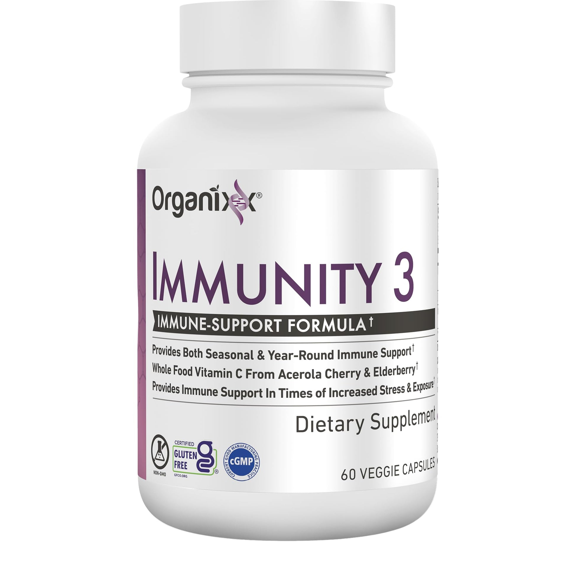 Organixx Immunity 3 Immune Support Supplement – Vitamin C, Zinc, Elderberry – 60 Capsules