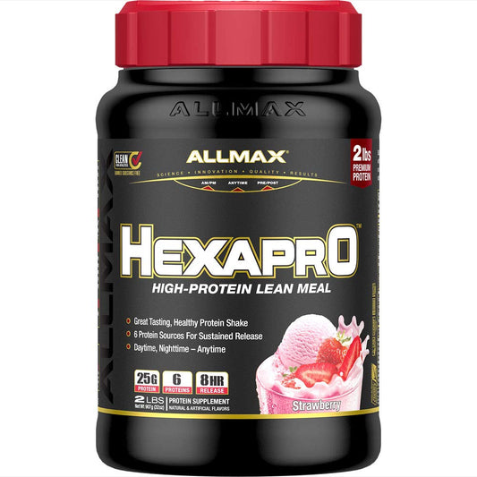 ALLMAX HEXAPRO Protein Powder Strawberry, 2 lb, 21 Servings, Zero Sugar, 8-Hour Sustained Release
