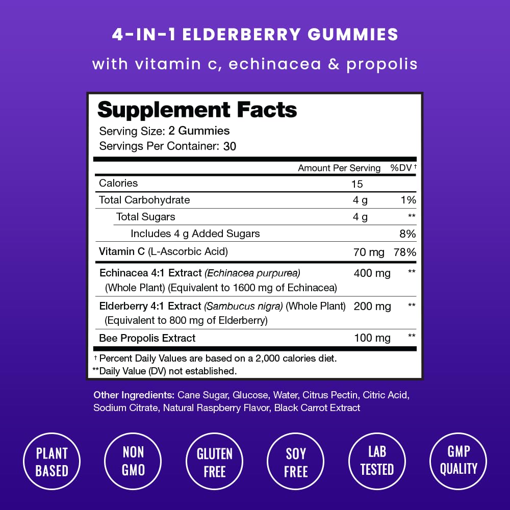 NutraChamps Elderberry Gummies with Vitamin C, Propolis & Echinacea, 60 Gummies