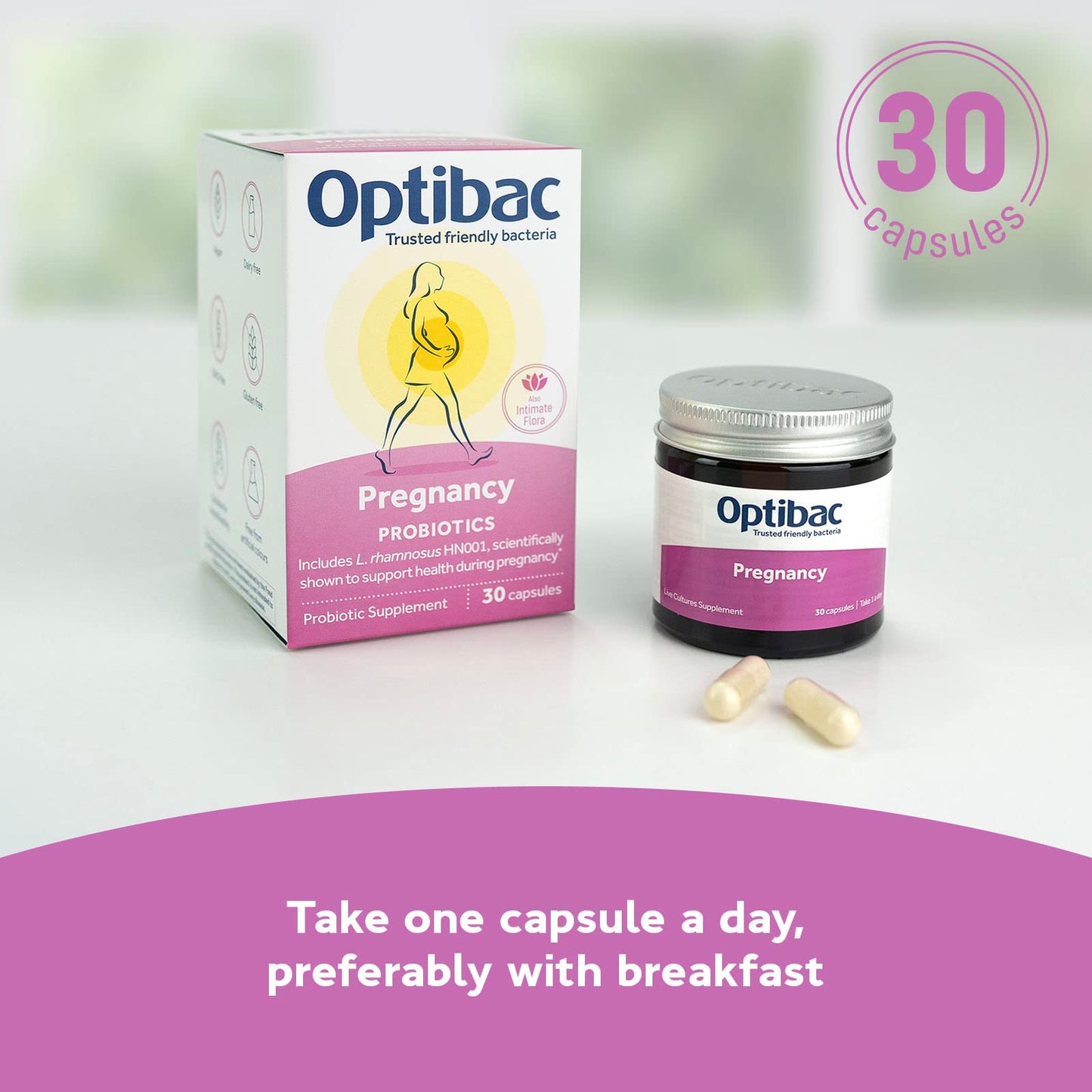 OptiBac Probiotics Pregnancy - Vegan Probiotic for Pregnant & Breastfeeding Women to Support Gut, Immune & Vaginal Health, 12 Billion CFU & Prebiotic, 30 Capsules