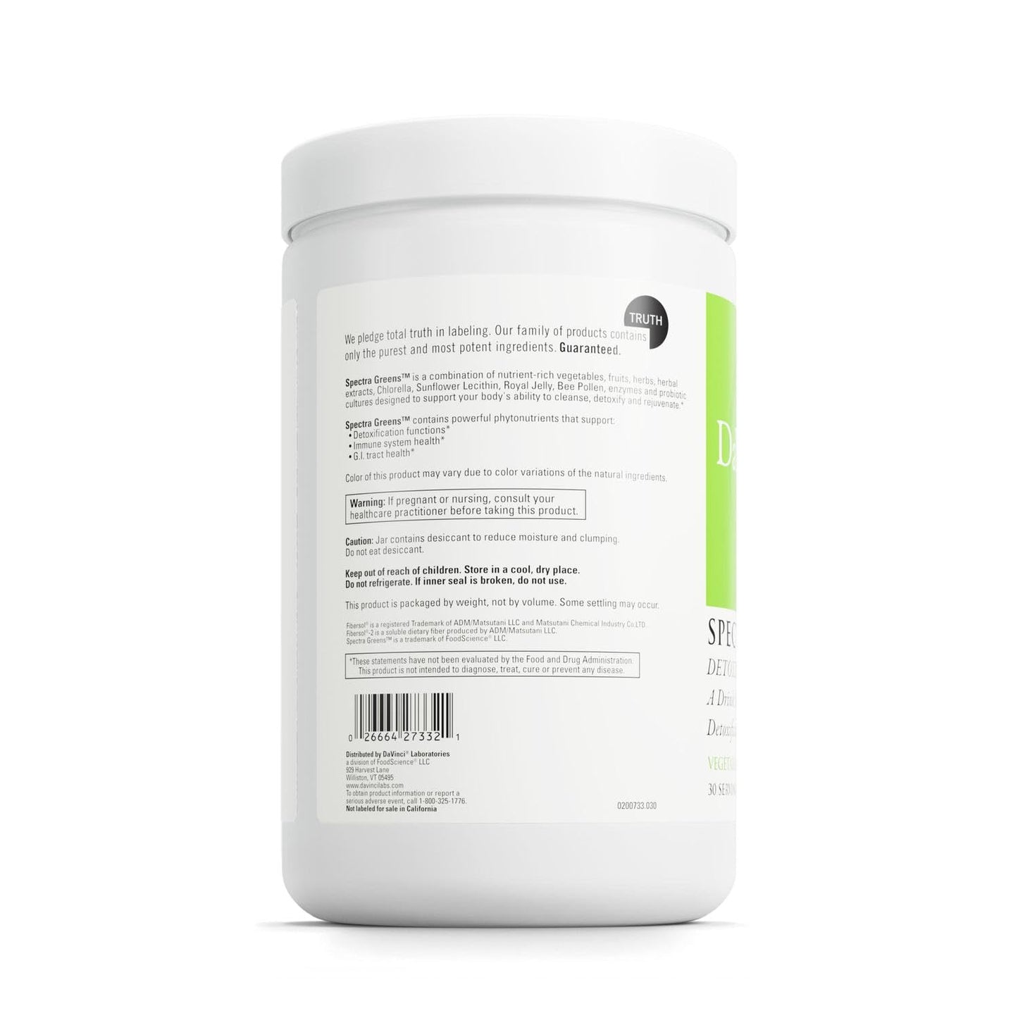 DAVINCI Spectra Greens Detoxifier Probiotic Supplement Powder, 30 Servings