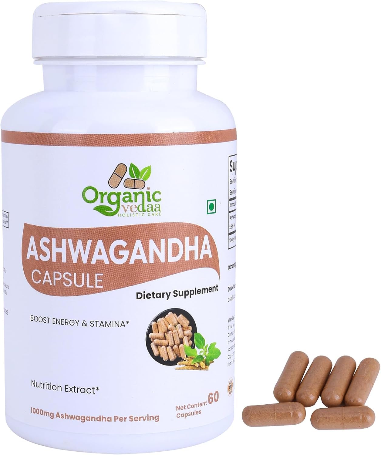 Organic Vedaa Holistic Care Natural Fiber Supplement for Digestive Health & Regularity Capsule, 60 Count