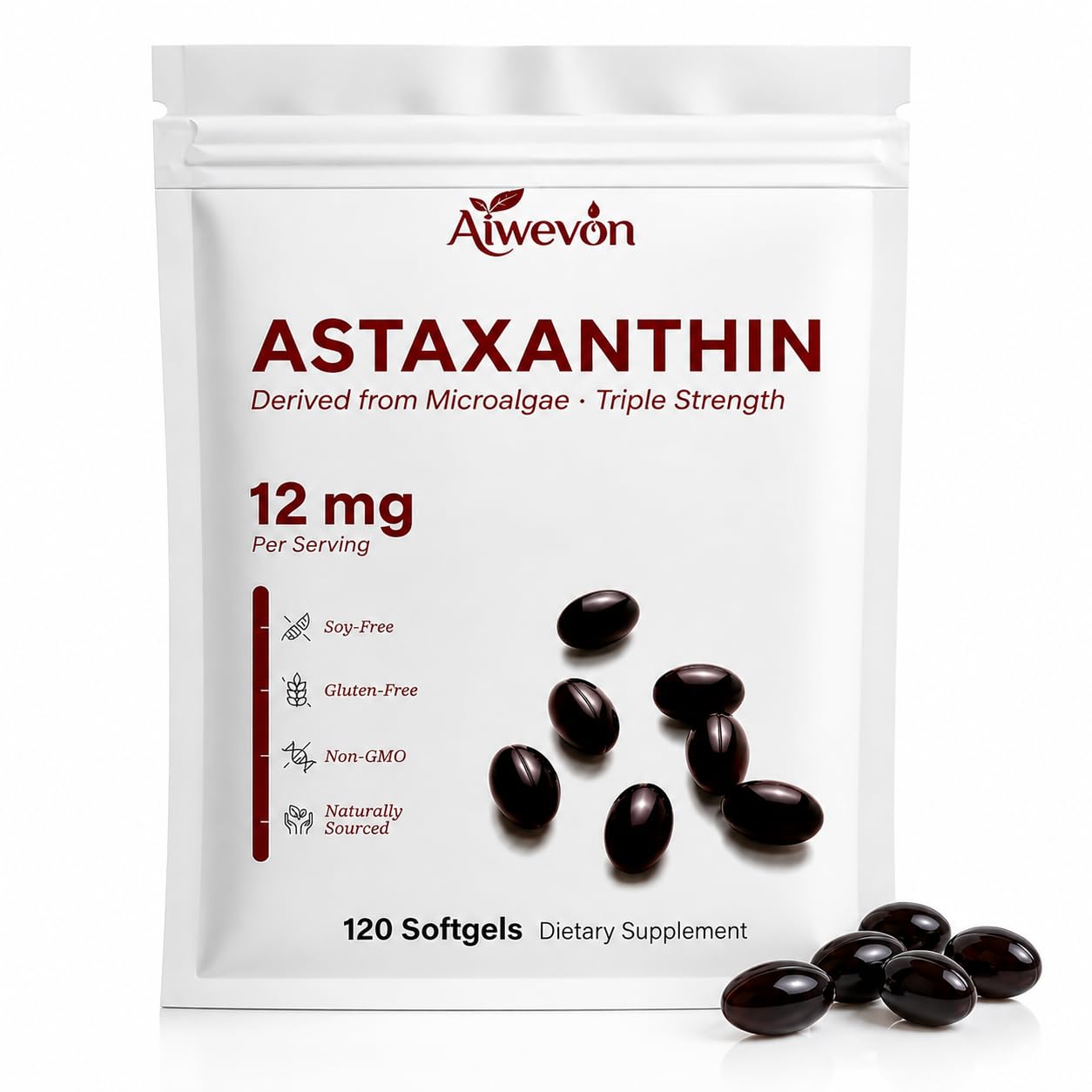 Aiwevon Natural Astaxanthin 12mg Softgels, 120 Count