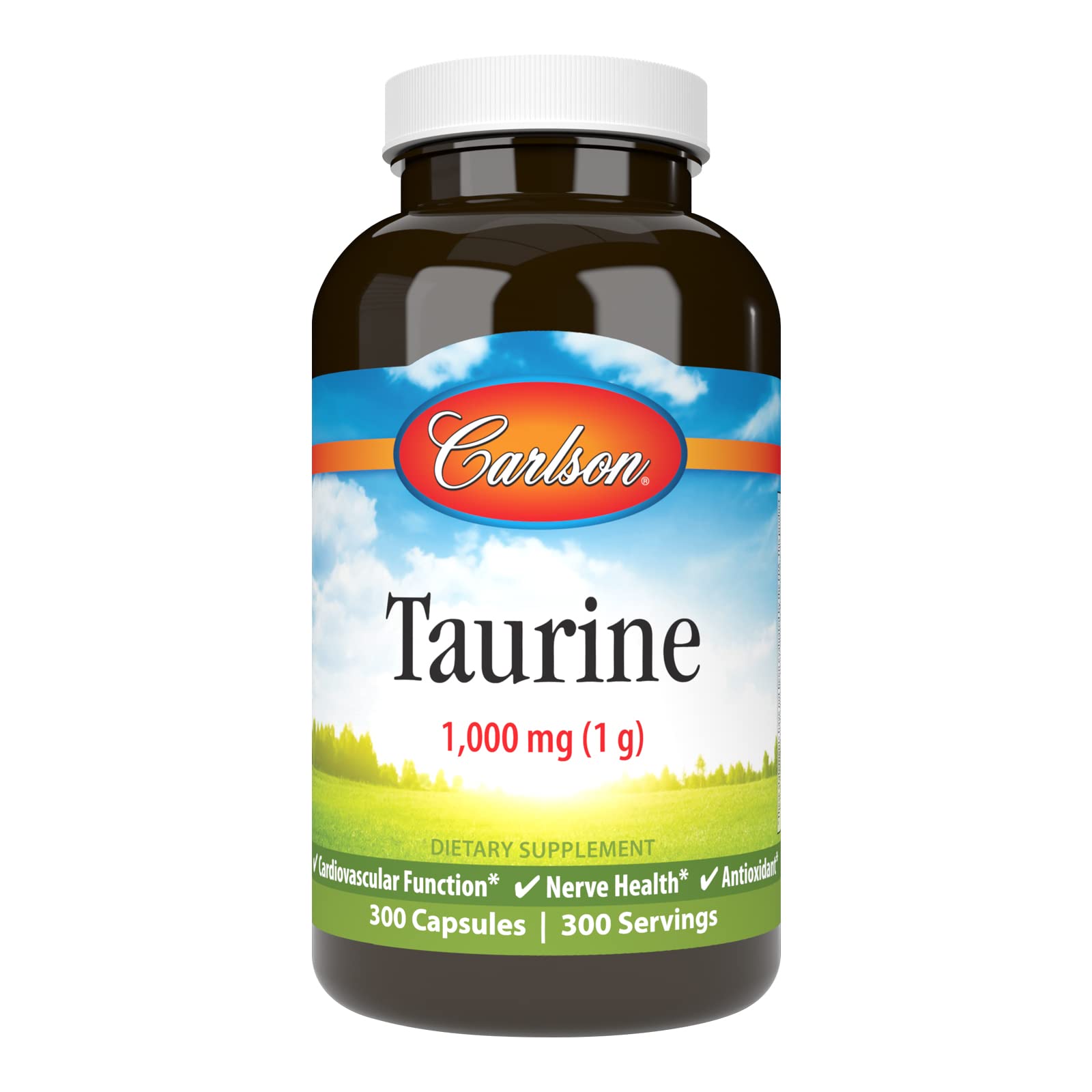 Carlson Taurine Free-Form Amino Acid, Support, Nerve Health & Muscle Function, 300 Capsules