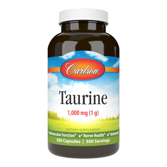 Carlson Taurine Free-Form Amino Acid, Support, Nerve Health & Muscle Function, 300 Capsules