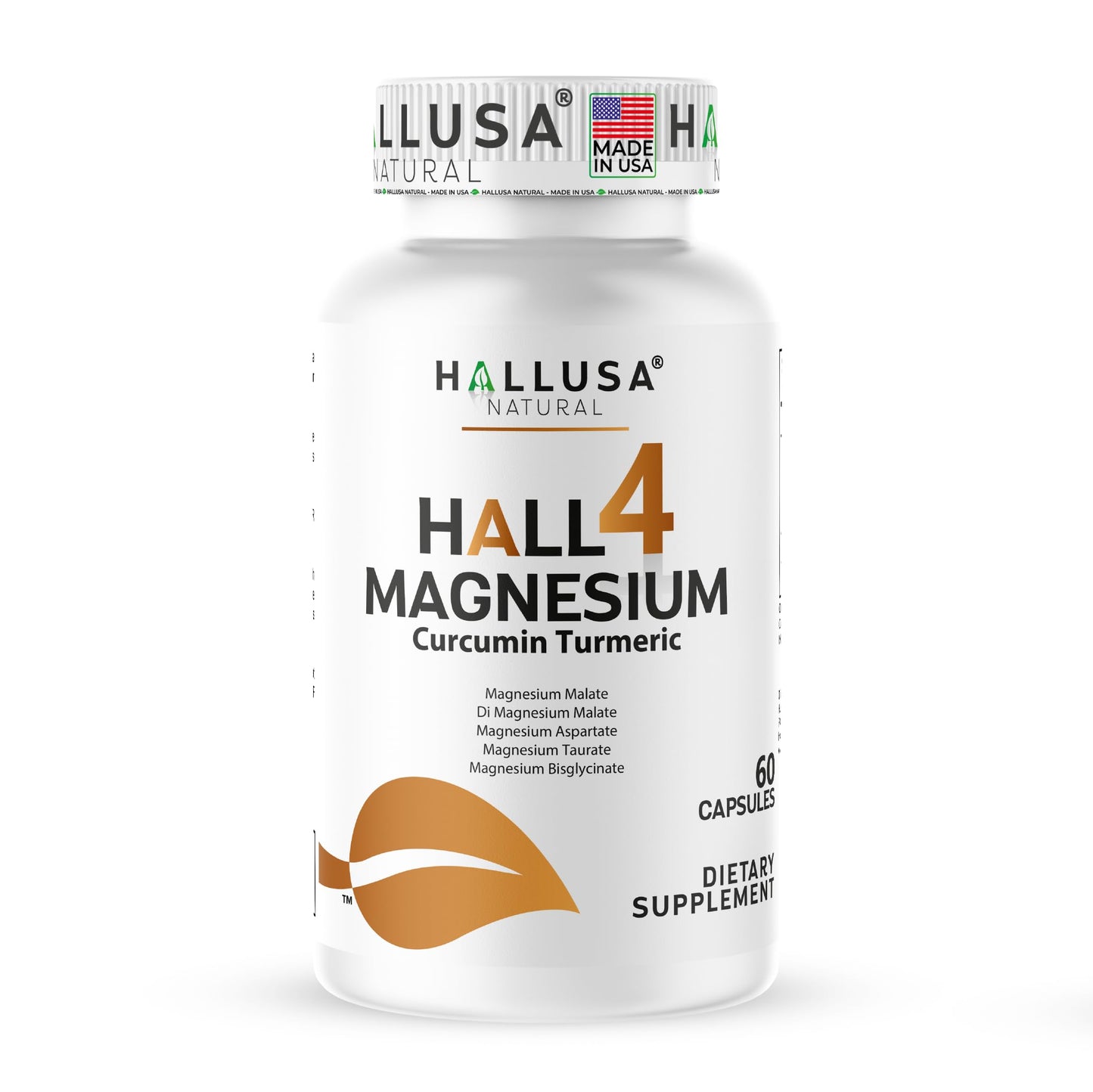 Hallusa Natural Hall4Magnesium 4 Magnesium Complex + Curcumin Turmeric, 60 Capsules