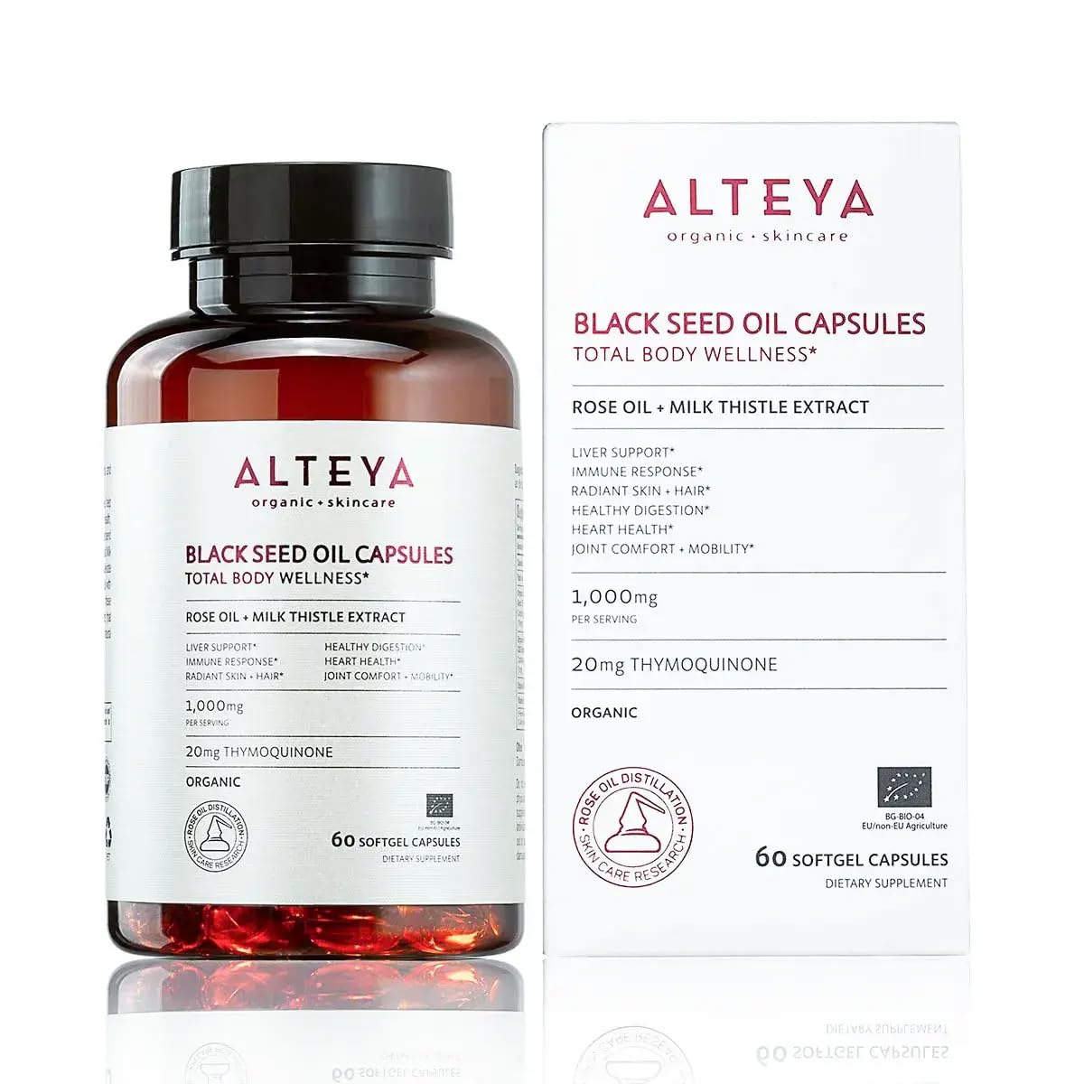 Alteya Black Seed Oil and Rose Oil Supplement with Milk Thistle Extract Capsule 60 Count