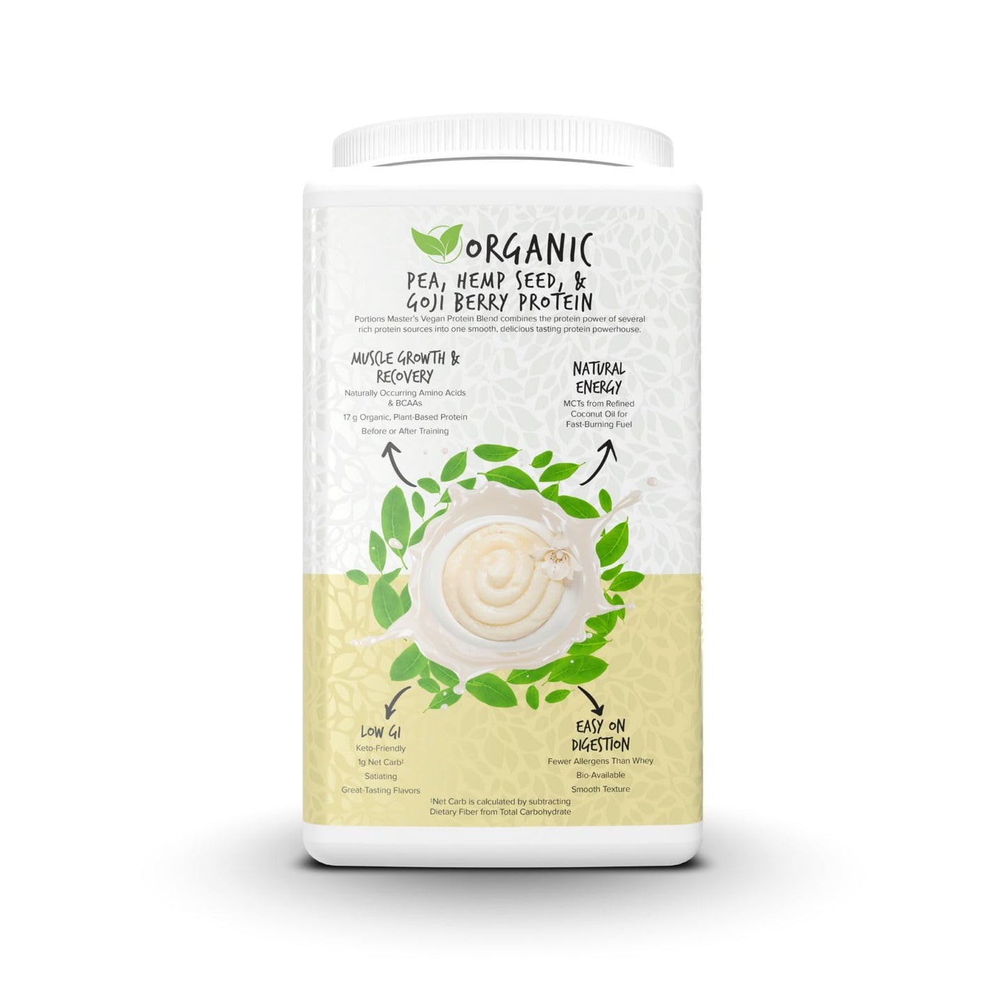 Portions Master Vegan Protein Blend Pea Hemp Goji + MCT Vanilla Powder, 26.4 Servings