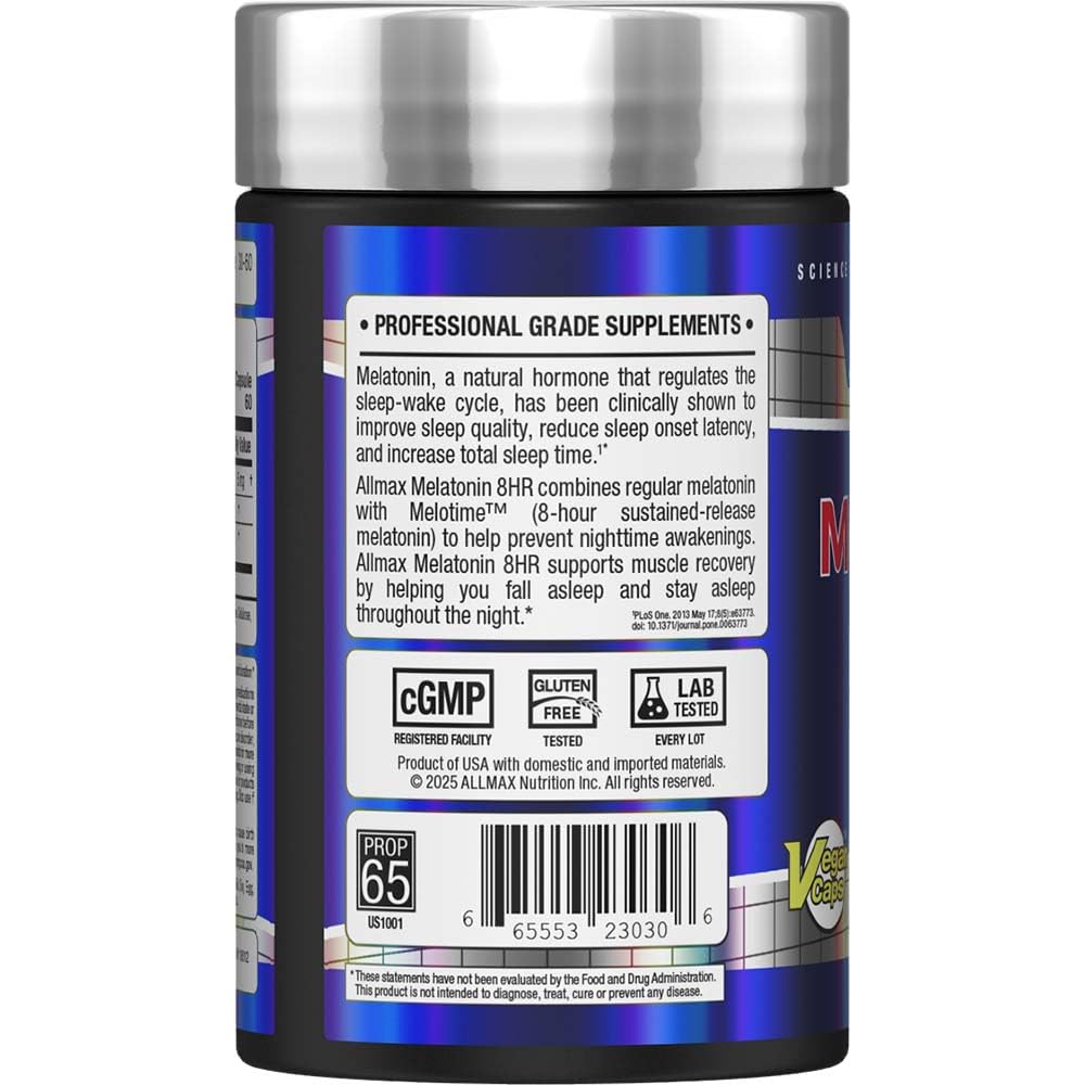ALLMAX Melatonin 8HR Capsules, 60 Count